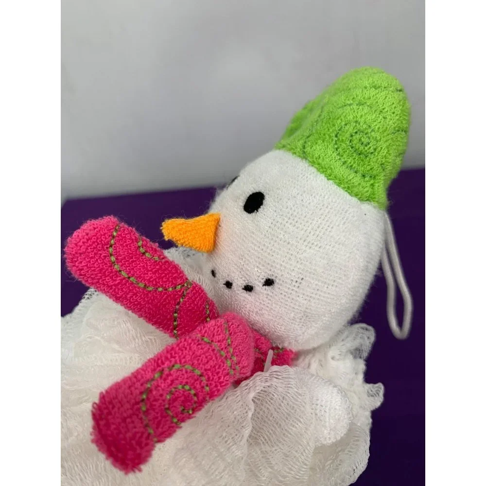 Pier One Imports 8 inch Bath Scrubbing Terry Cloth Snowman green hat pink scarf